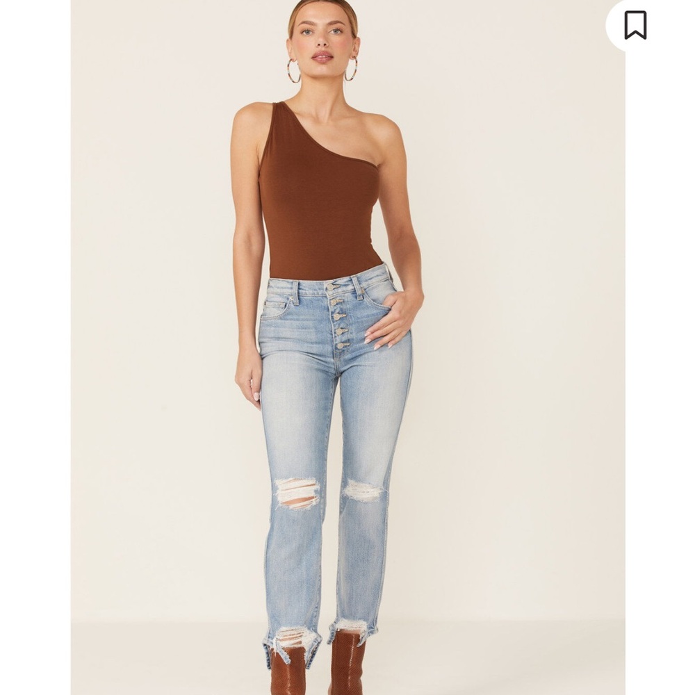 ⭐️7 for all Mankind hw cropped straight distressed button-fly jeans 27 nwt